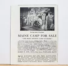 1904 Maine Indian Island Camp for Sale Sebago Lake Harrie B. Coe Photo Print AD