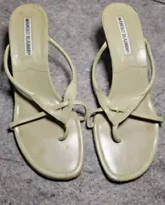 ððSALEððManolo Blahnik Slide Sandals Knitt Heel Beige Leather Size 37