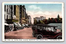 c1919 Postcard Los Angeles CA California Fifth St Auditorium Central Park Cars