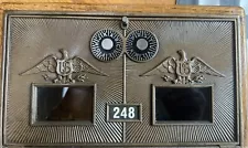 Rare Antique Corbin 87-A Brass Double US Eagle Post Office Mailbox Oak Bank