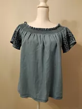 NWT Jasmine & Juliana Women's Small Smocked Neckline Off Shoulder 100% Tencel