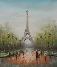 Clearance Sale Item!Hand Painted Oil Painting, Street Paris with Eiffel Tower 20