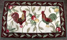 Rooster Throw Rug, 43" x 26", Beige Red & Green, Used