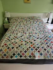 VTG Cathedral Window Hand Stitched Quilt 76.5" x 67.5" + Foot Warmer 46" x 24.5"