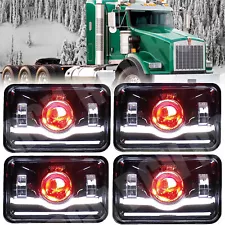 4pcs 4x6" LED Headlights For Kenworth T800 T400 T600A W900 Peterbilt 357 378 379