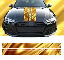 Chrome Gold 3 Stripe Hood Sticker Universal Vinyl Racing Decal #D NI J