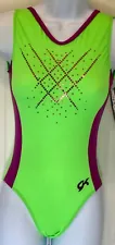 GK LUCKY LIME N/S ADULT X-SMALL FOIL SEQUINZ GYMNASTIC DANCE TANK LEOTARD AXS