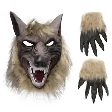 Halloween Wolf Head Face Mask Horror Wolfman Claw Gloves Cosplay Costume Props