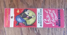 ADOLF HITLER MATCHBOOK COVER: WWII PATRIOTIC 1940s SPOT STRIKER MATCHCOVER -B16