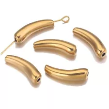 Long Bend Tube Beads Stainless Steel Gold Charms Jewelry Making Supplies 5pcs Se