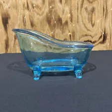 Vintage Turquoise Blue Glass Claw Foot Bath Tub - 10.5” x 5.5”