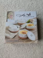 DOLLY PARTON Set of 4 Speckled Stoneware Casserole Dishes With Lids - Brand New