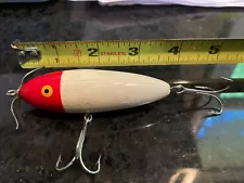 Original Antique 2 Treble Hook Red White Creek Chub Bass Pike Wood Vintage Lure