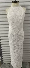 David's Bridal St. Tropez Wedding Dress Lace Pearl Beaded Halter Size 18 White