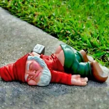 Funny Drunk Dwarf Garden Gnome Ornament Rude Passed Out Statue Yard Lawn Outdoor