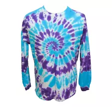 TIE-DYE Men's (Size Large) Blue & Purple Long Sleeve T-Shirt 100% Cotton Hippie