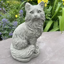 11" Concrete Cat Garden Statue Outdoor Large Lawn Ornament Yard Sculpture Decor