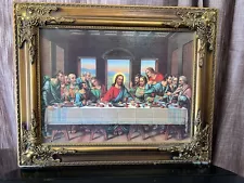 last supper painting vintage framed 21in’ 17 In