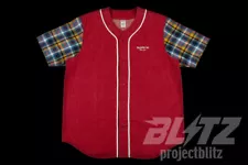 SS14 SUPREME DENIM FLANNEL BASEBALL SHIRT RED L TOP JERSEY