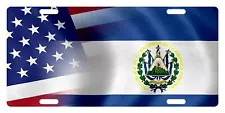 United States & El Salvador Flags LICENSE PLATE CAR Patriotic EMBLEM II