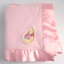 Disney Collection Winnie The Pooh Pink Baby Blanket Satin Trim 39x29