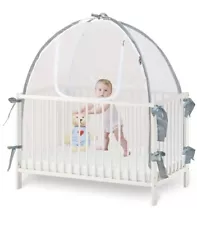 Baby & Beyond Crib Tent Safety Mosquito Net Self Locking Zippers Topper Protect