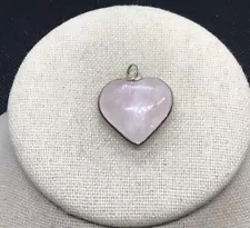 Vintage Silver Tone Costume Rose Quartz Heart Pendant A894