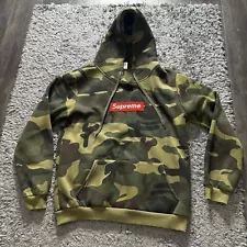 Supreme Hoodie Mens Medium Green Camo Pullover Long Sleeve Logo USA