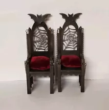 Set of 2 Dollhouse Wooden Gothic Medieval Chairs Thrones