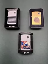 Zippo Lighters Lot Of 3 New Old Stock Chrysler Brass American Trucker