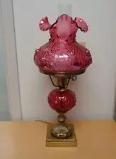 NWT Fenton glass hurricane cranberry Rose lamp