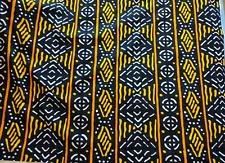 African Wax Print Fabric Dutch 44" x 60" Black Gold White