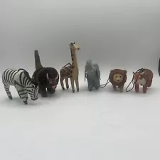 Vintage Paper Mache Safari Animals Figurines Hand Made & Painted 6 Ornaments