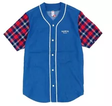 Supreme Flannel/Denim Baseball Jersey 2014 Blue Plaid Pinstripe