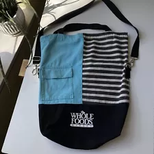 Vintage WHOLE FOODS White Blue Black Canvas Cotton Bag Crossbody