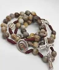 Job's Tears Seed Bead Rosary St. Benedict Medals Handmade