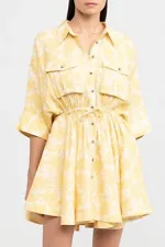 Significant Other Women’s Dallas Dress US 2 Yellow Linen Apricot Daisy Floral