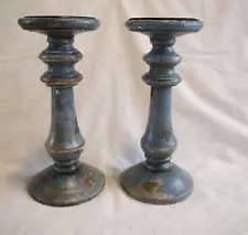 SALE Wood Candlesticks, Distressed Blue Finish, 9.5" x 4.5" for 3" pillar candle