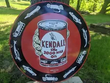 GIANT VINTAGE KENDALL MOTOR OIL PORCELAIN GAS STATION PUMP SIGN 30"