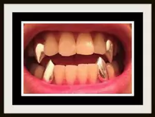 14K Gold Plated Metal Vampire Dracula Single Fangs Teeth Grillz 2 pc Set USA