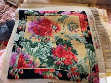 Bucilla Needlepoint Kit 4734 Geraniums 14.25 x 14.25 1997 VTG Completed