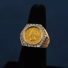 1849 US $1 Open Wreath Liberty Coin 14k Solid Diamond Ring - Free Shipping USA