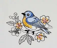 BLUEBIRD AND ALMOND MACHINE EMBROIDERED FLOUR SACK DISH TOWEL