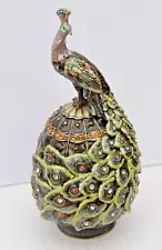 ESTATE SALE vintage JERE JEWELED TRINKET BOX enamel BEAUTIFUL PEACOCK $14.95