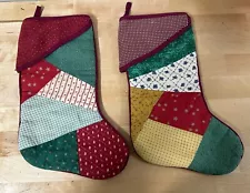 Christmas Stockings Matching Pair Patchwork Quilt Like Holiday 6x13