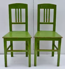 Set of Three Antique Painted Pine Plank Seat Chairs