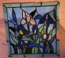 Vintage 11x12" stained glass iris flower floral garden window piece art READ