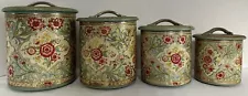 Vintage Antique Set of 4 Metal Nesting Canisters Raised Design Made in Holland