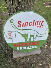 LARGE VINTAGE SINCLAIR DINO PORCELAIN GAS STATION PUMP GASOLINE MOBIL SIGN 30"