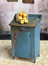 1997 Artisan Miniature Dollhouse Primitive Blue Slant Top Cabinet James Hastrich